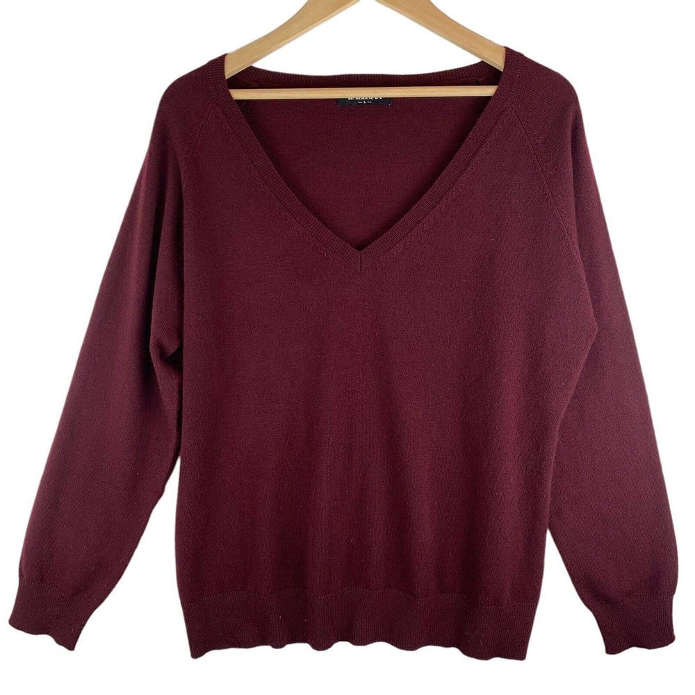 Kallspin Mens Cashmere And Wool Blend V - Neck Sweater. Size Large. Dark‎ Maroon